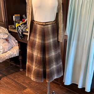 Vintage 1970’s Cucumber Sz 4 Plaid Wool Brown A-Line Skirt GVC